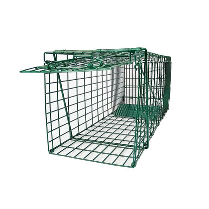 PULOMI collapsible trap front view in green, showcasing sturdy construction for humane capture