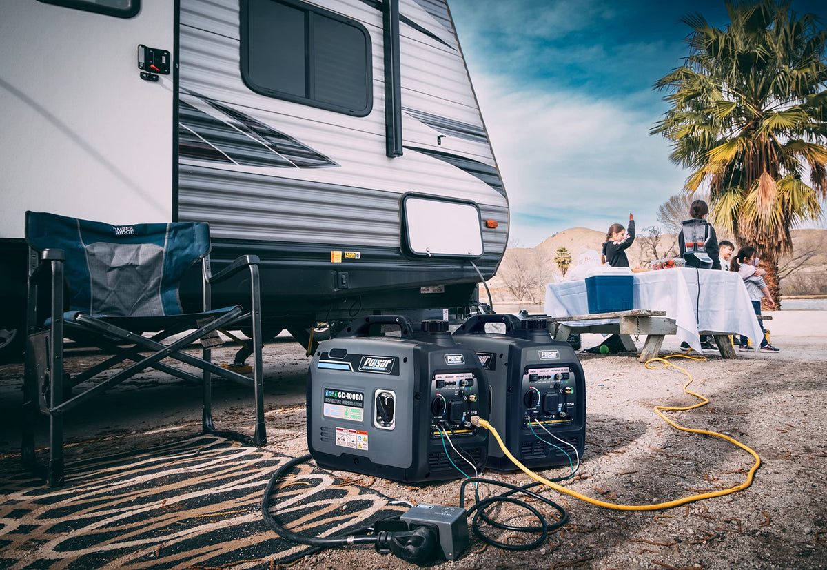 Pulsar GD400BN side with fuel tank demonstrates dual fuel versatility for camping