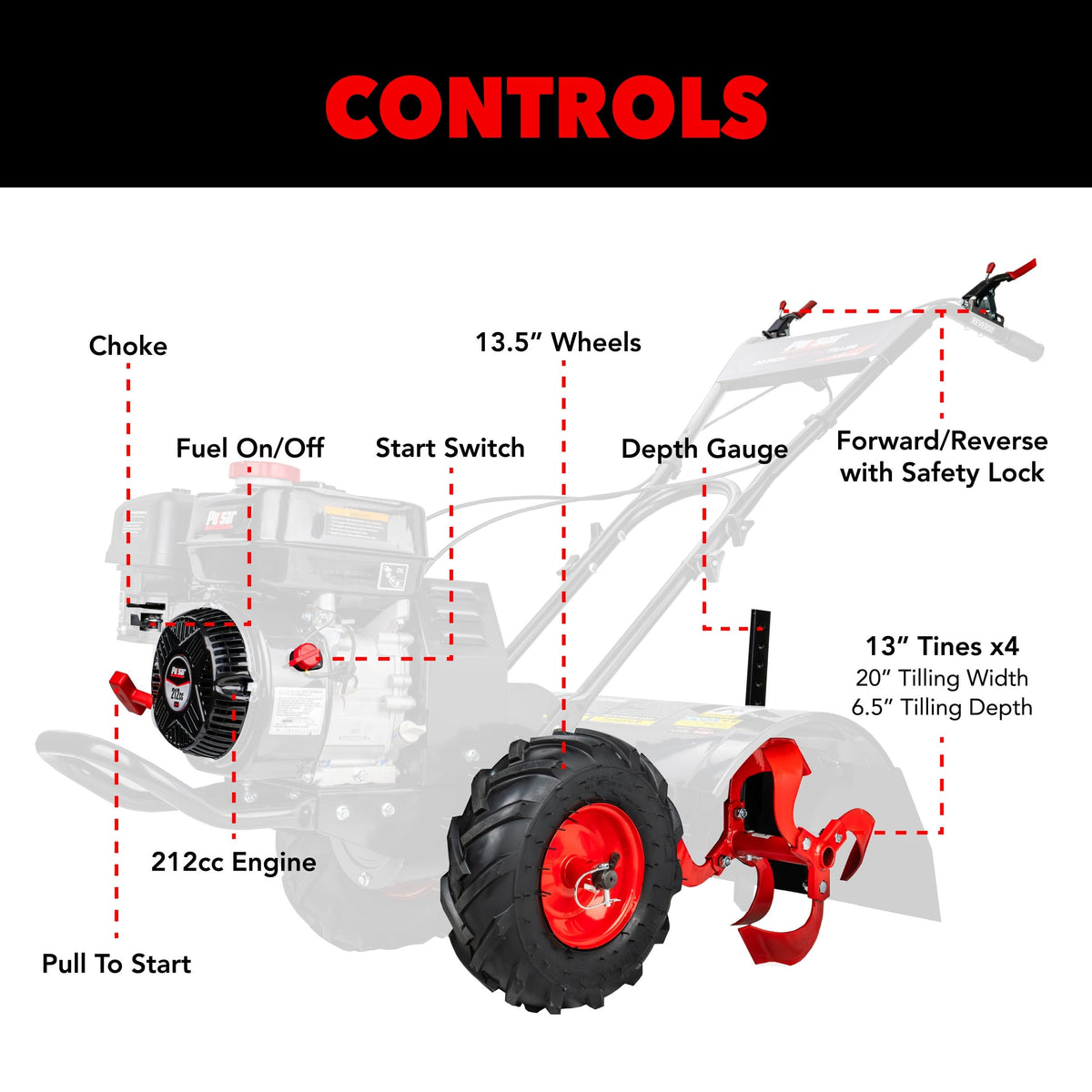 Pulsar four 13-inch tines in action deliver deep tilling