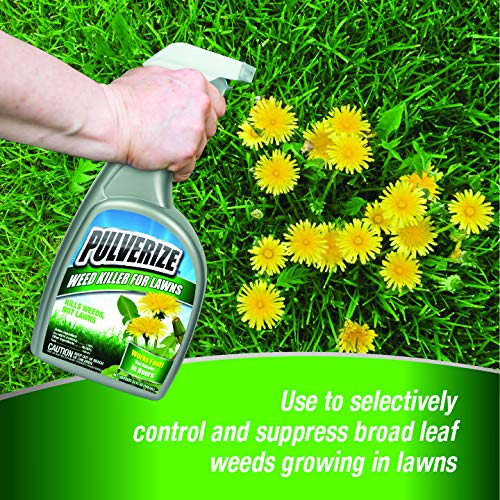Pulverize Weed Killer coverage area suitable for 625-1250 sq ft lawns.