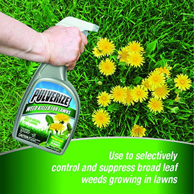 Pulverize Weed Killer coverage area suitable for 625-1250 sq ft lawns.