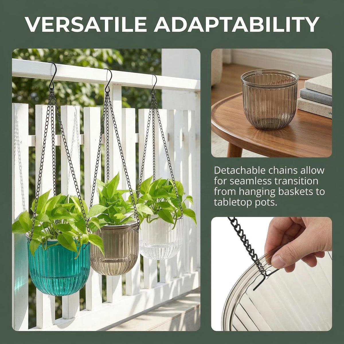 Pumtus 3-pack hanging planters in emerald add vibrant color and plant flexibility