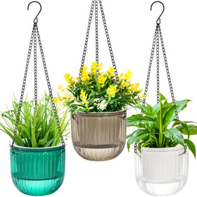 Pumtus 3-pack hanging planters in white with water level visibility for easy care