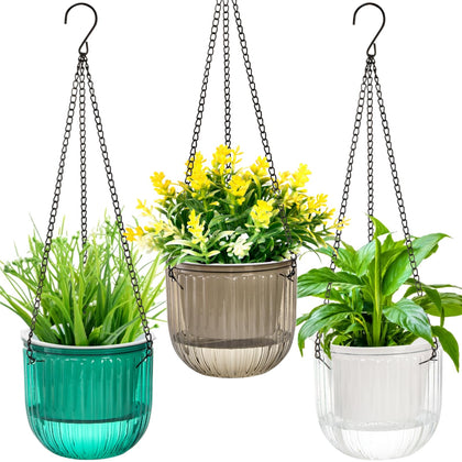 Pumtus 3-pack hanging planters in white with water level visibility for easy care