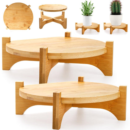 Pumtus two-pack bamboo plant stand providing compact, sturdy support for pots.
