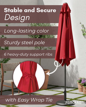 Punchau 6-foot diameter umbrella designed to withstand weather and everyday wear.