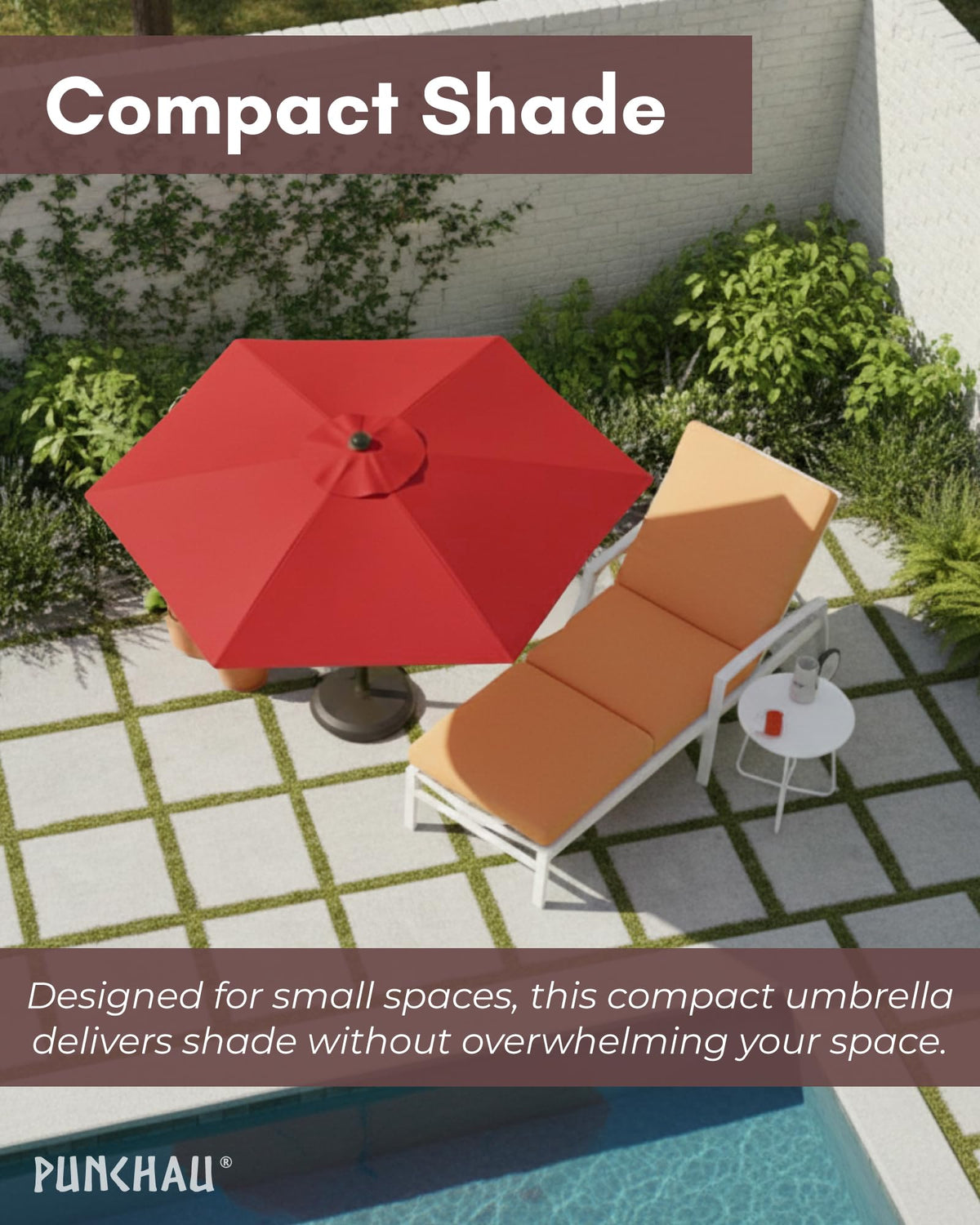 Punchau fade resistant fabric umbrella maintains color under sun for long lasting appeal.