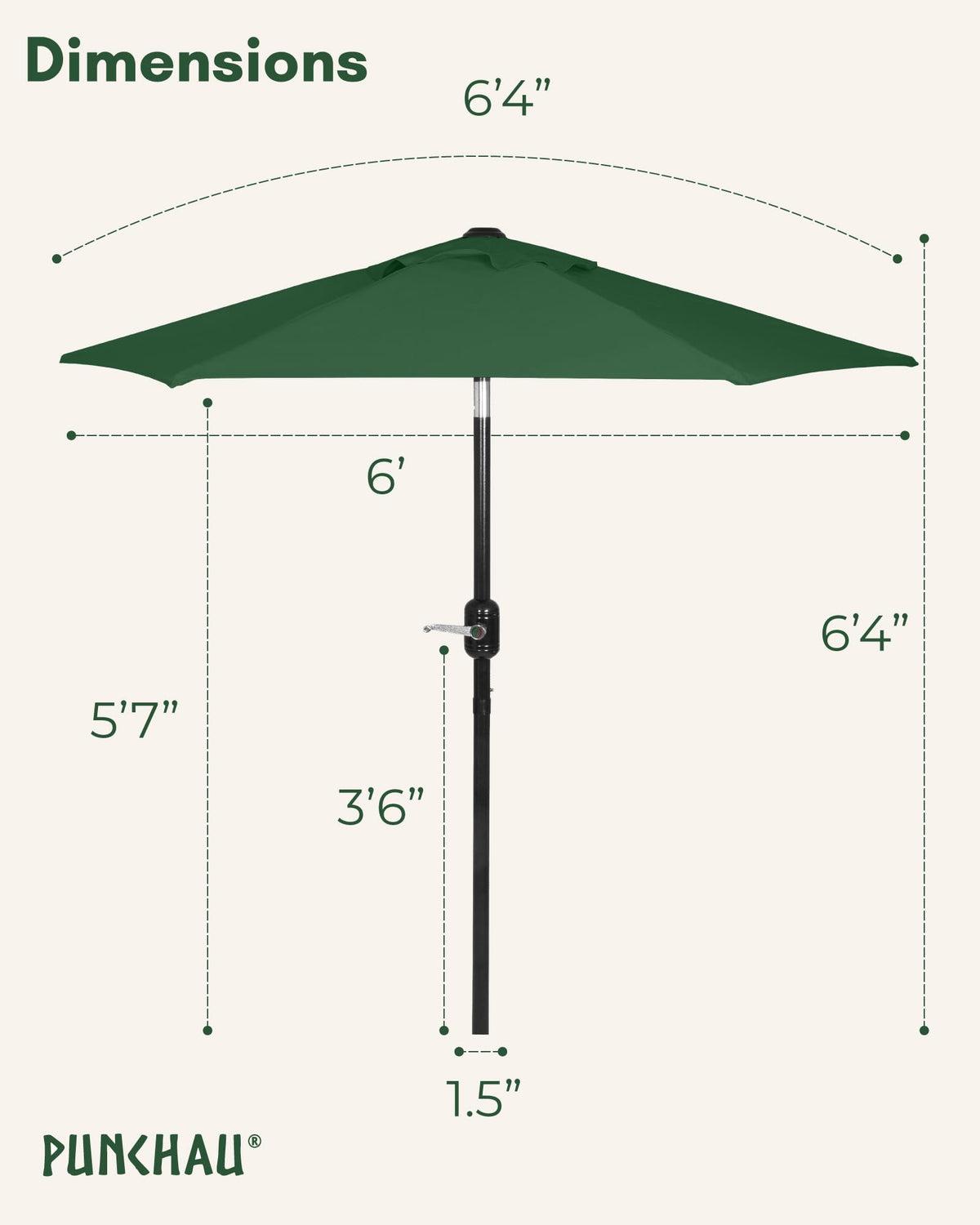 Punchau hunter green tilt umbrella providing customizable sun coverage