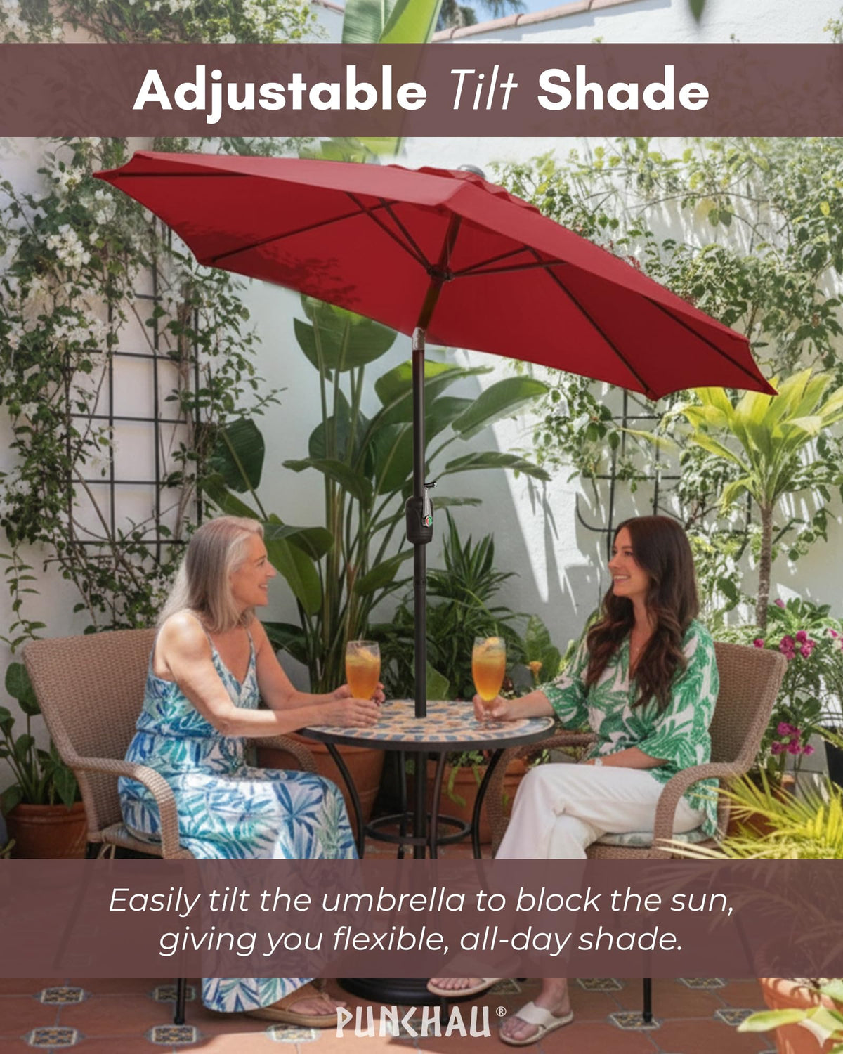 Punchau rust proof pole patio umbrella with six ribs for durability and stability.