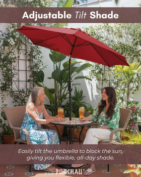 Punchau rust proof pole patio umbrella with six ribs for durability and stability.
