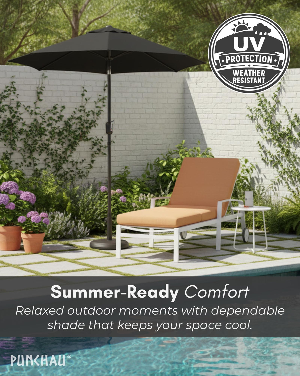 Punchau weather-resistant umbrella ideal for patios, decks, and gardens