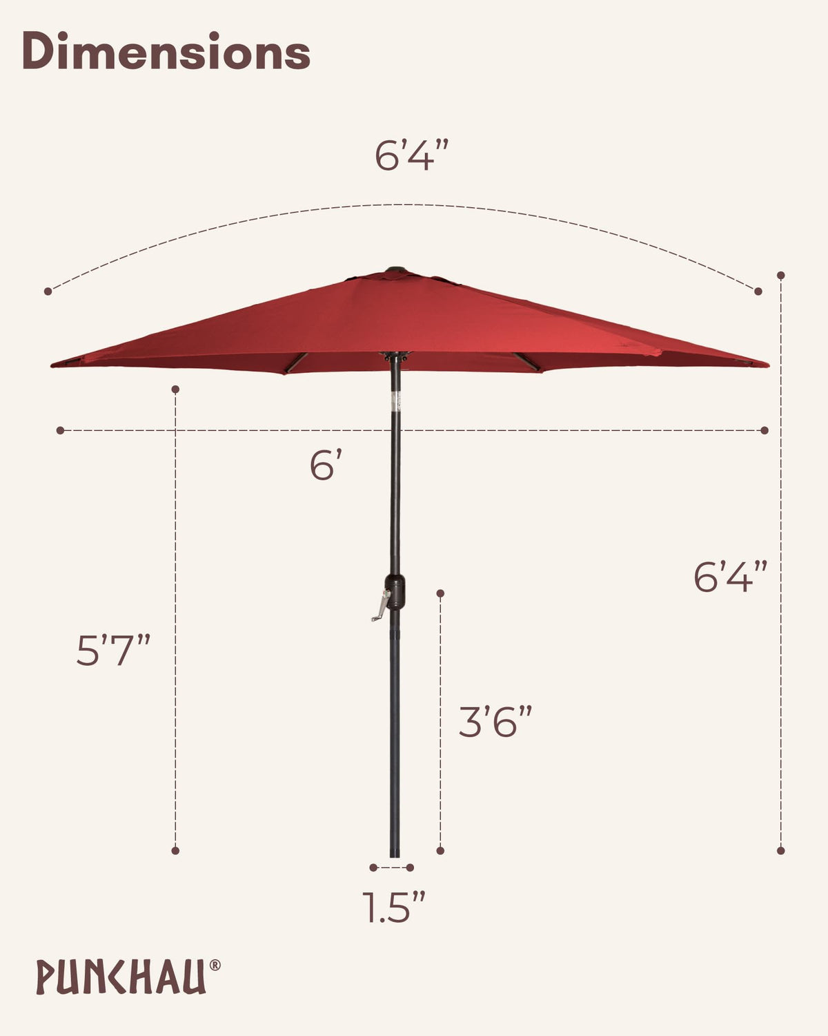 Punchau wine red burgundy patio umbrella with push button tilt for customizable shade.