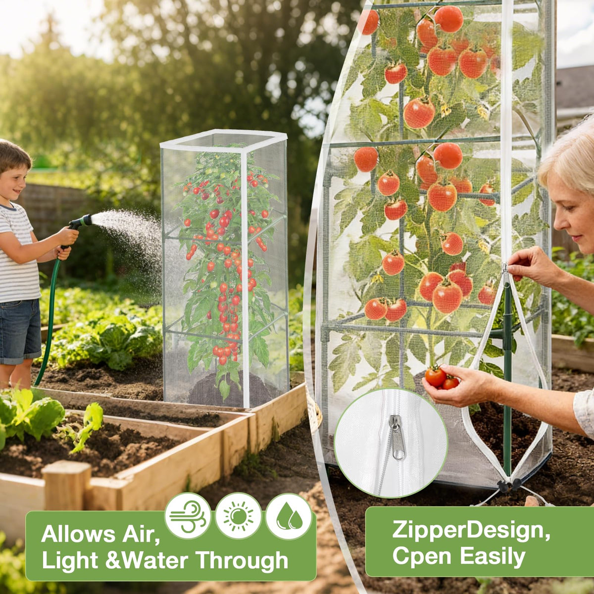 Puobao easy-access zipper enables quick tomato harvest