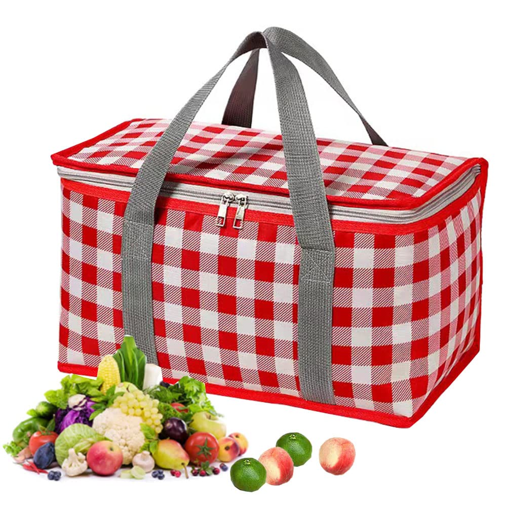 PUPOPIK insulated picnic bag red, ready for portable use.