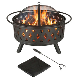 Pure Garden 32-inch fire pit bowl emits a warm glow for outdoor gatherings
