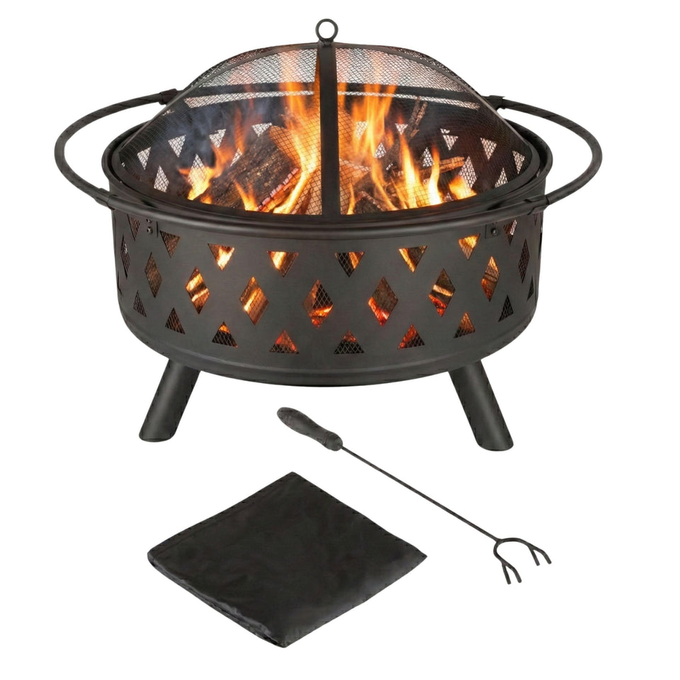 Pure Garden 32-inch fire pit bowl emits a warm glow for outdoor gatherings