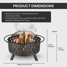 Pure Garden 32inch fire pit dimensions show stable footprint