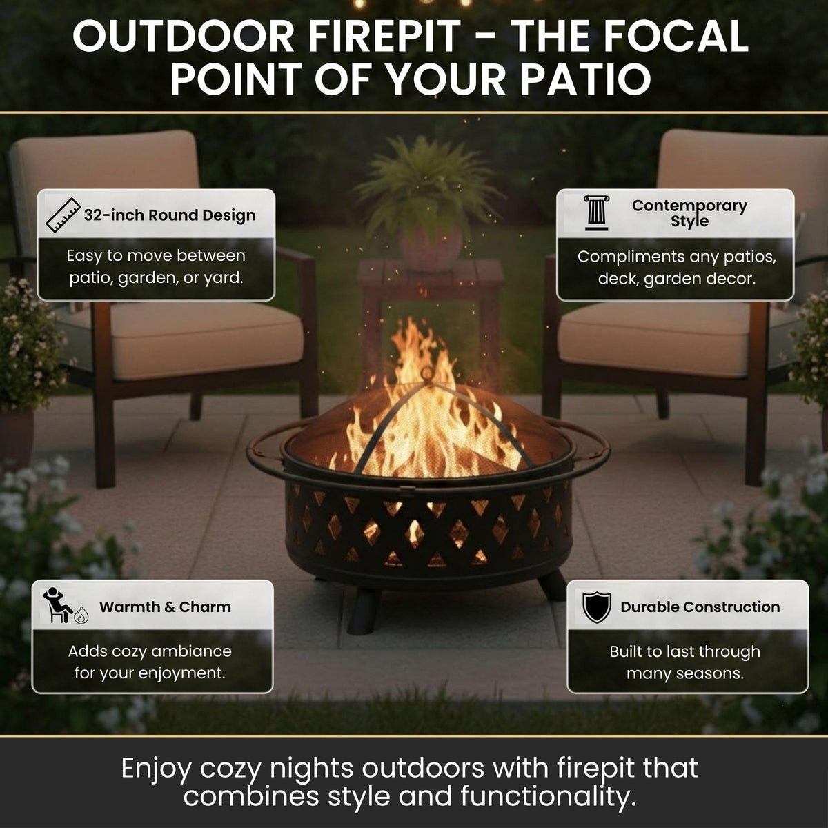 Pure Garden fire pit spark screen keeps embers contained