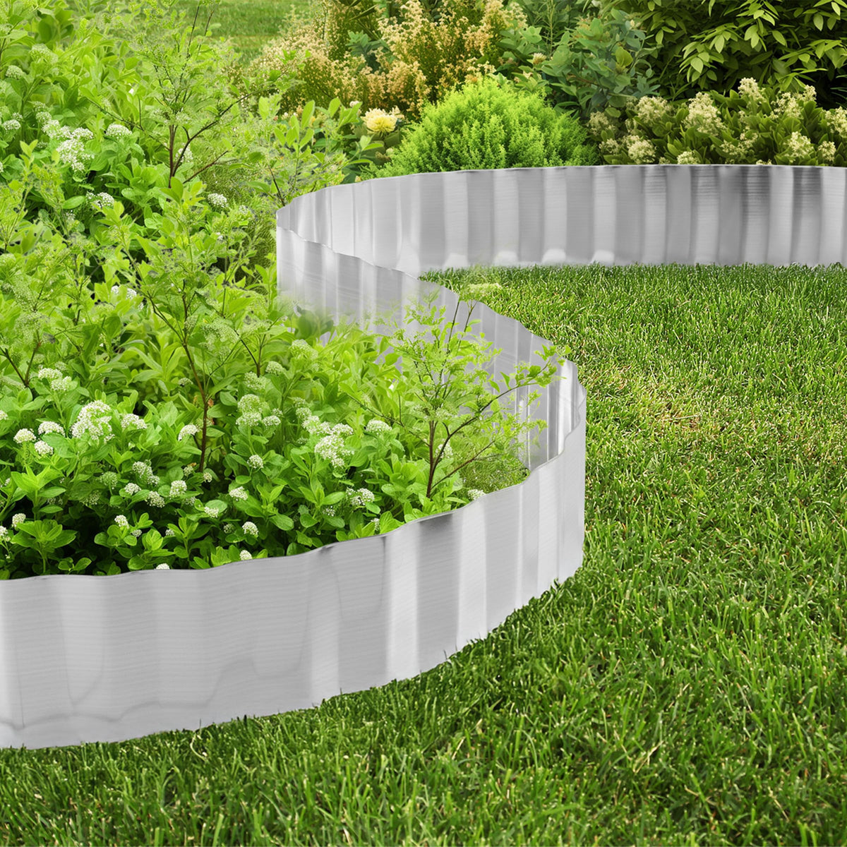 Pure Garden flower bed border keeps mulch in place for a polished bed.