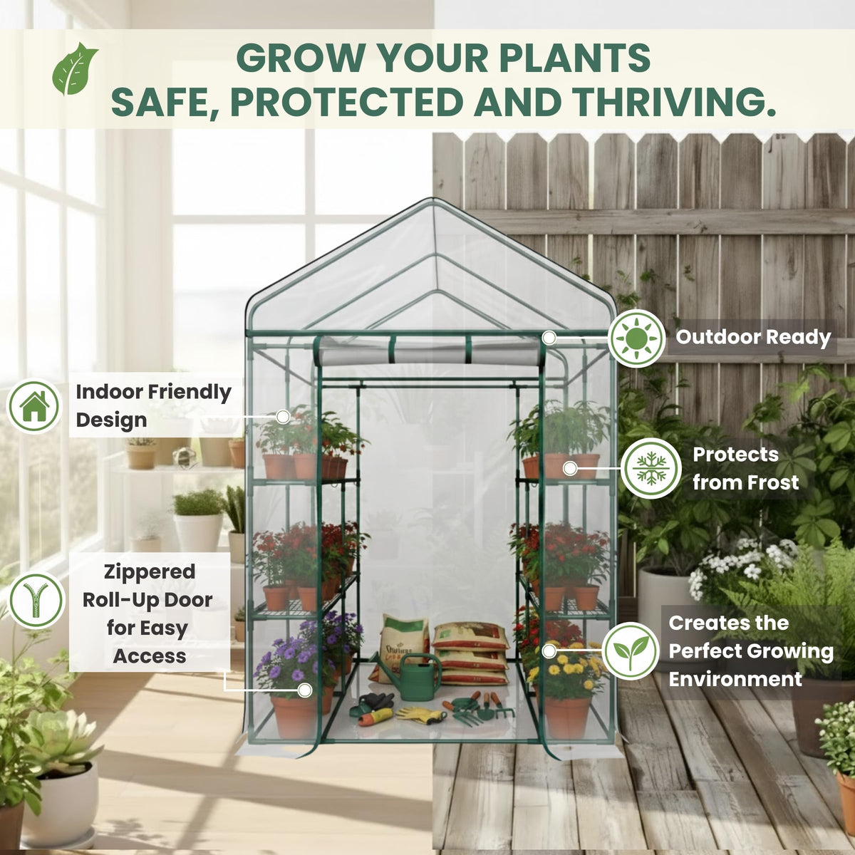 Pure Garden greenhouse clear PVC cover with roll-up door protects plants from frost