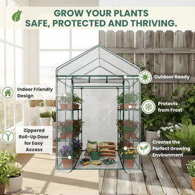 Pure Garden greenhouse clear PVC cover with roll-up door protects plants from frost