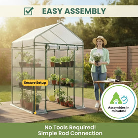 Pure Garden greenhouse measures 56 x 56 x 76 inches for flexible placement