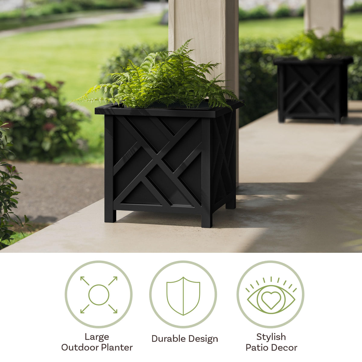 Pure Garden lattice-planter-box with plants enhances deck or porch curb appeal.