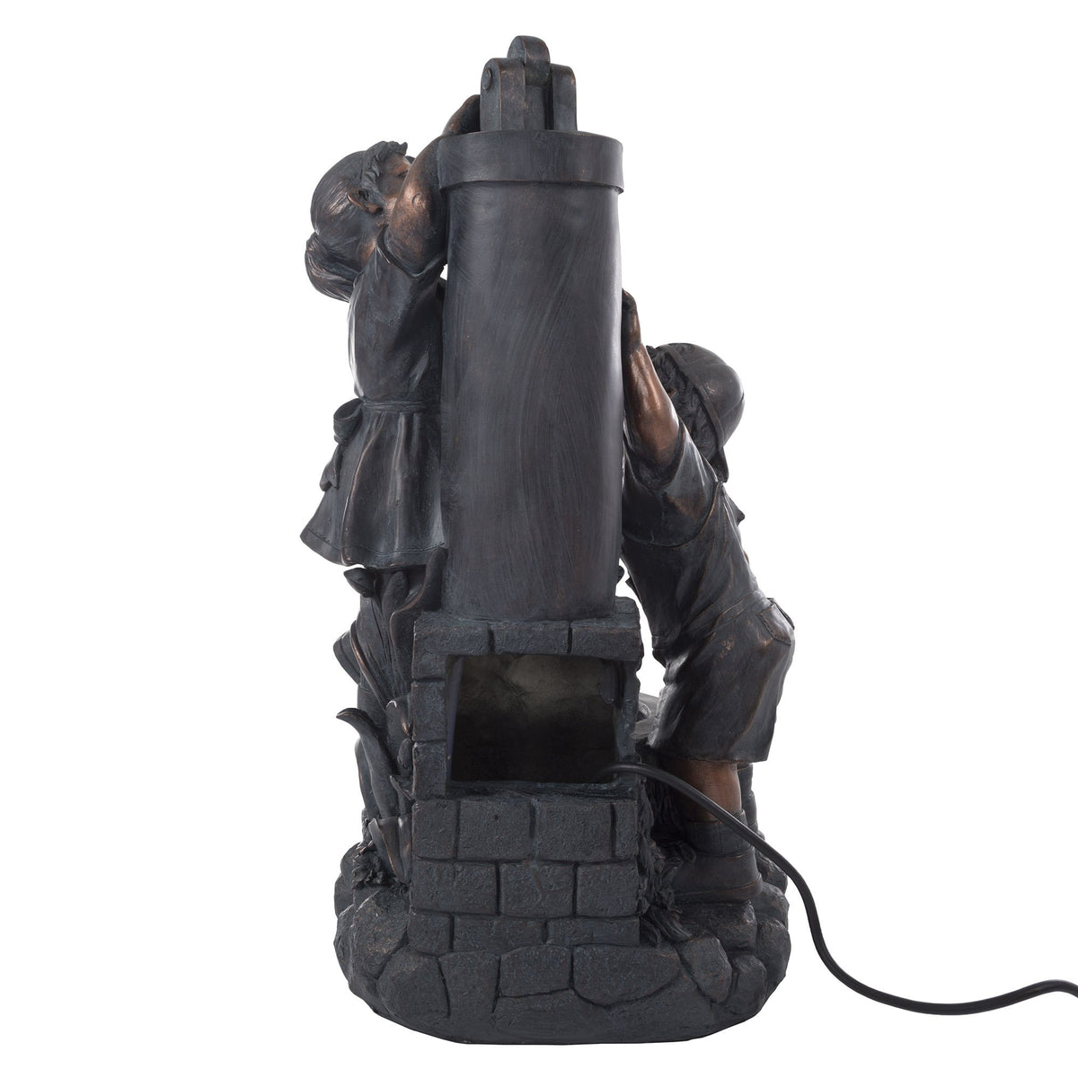 Pure Garden fountain placed in a garden setting showing durable polyresin construction