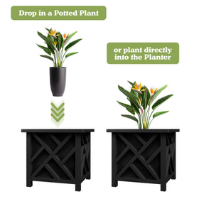 Pure Garden lattice-planter-box open-bottom with insert option enables soil filling.