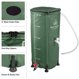 Pure Garden rain barrel top mesh filter prevents debris from entering water.