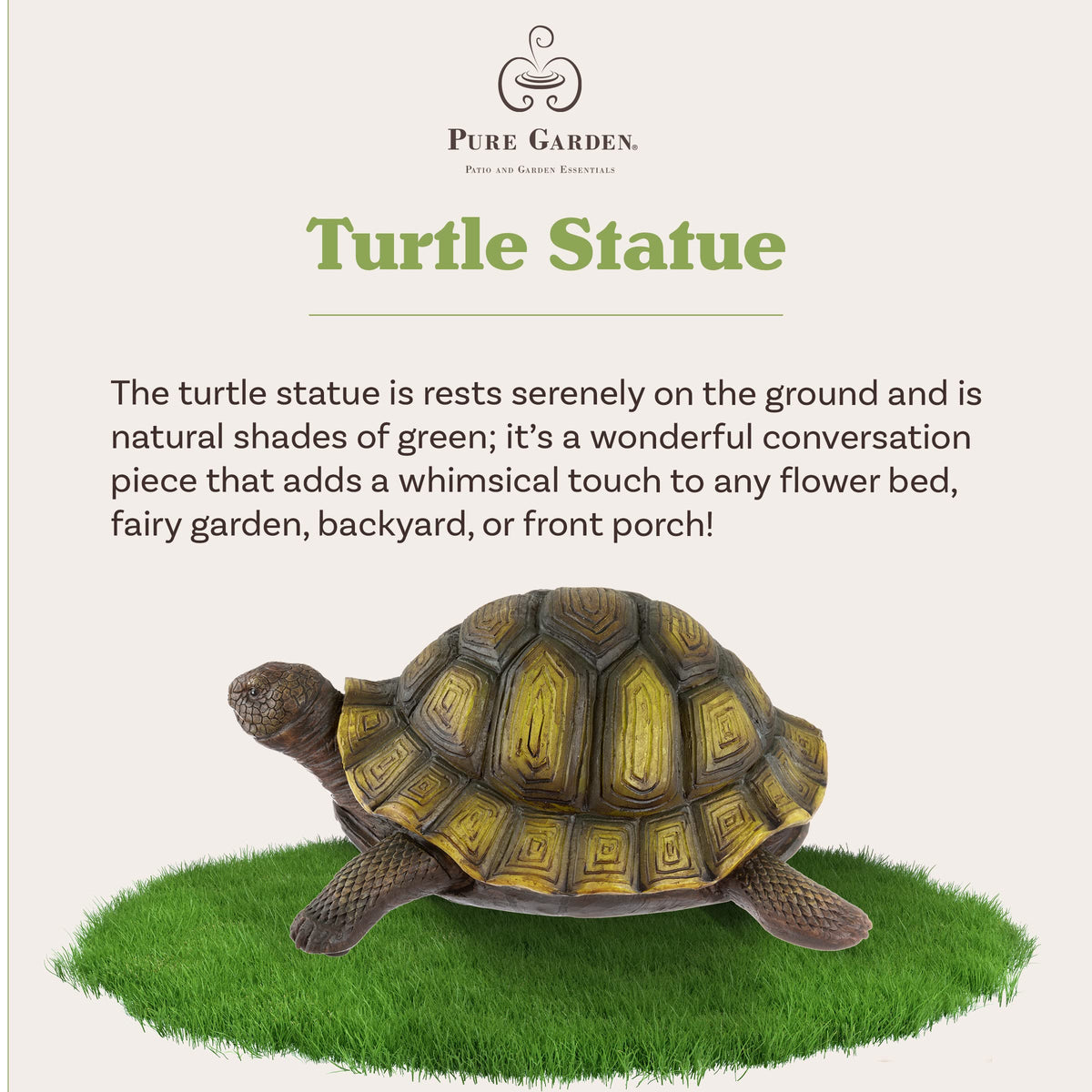 Pure Garden Turtle Statue features brown accents for natural outdoor charm.