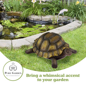 Pure Garden Turtle Statue in green shades adds whimsical appeal to flower beds.