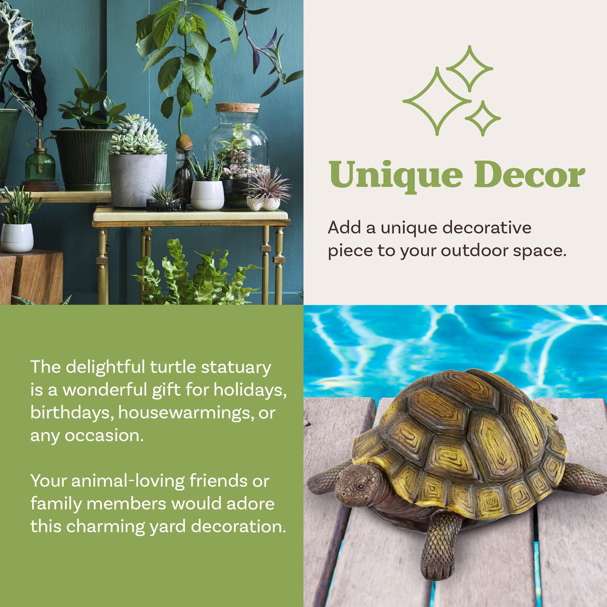Pure Garden Turtle Statue crafted from durable polyresin withstands weather.