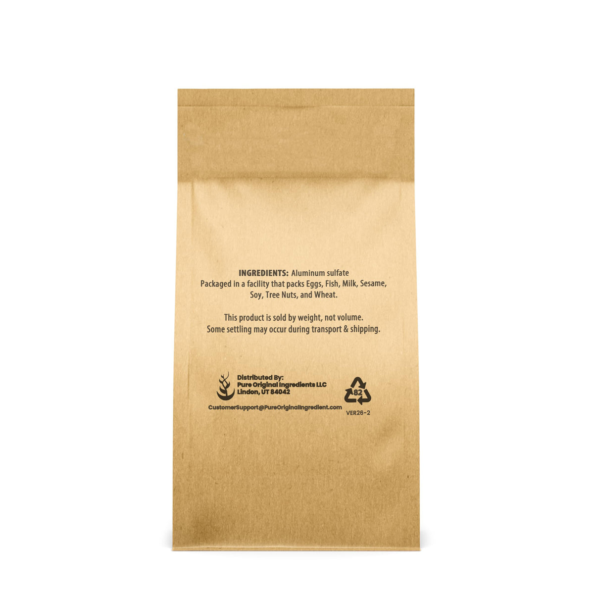 Pure Original Ingredients Aluminum Sulfate packaging shown in a 2 lb container.