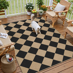 PureCozy 3x5 checkered rug closeup shows durable polyester weave for everyday wear