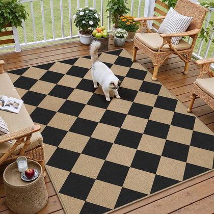 PureCozy 3x5 checkered rug closeup shows durable polyester weave for everyday wear