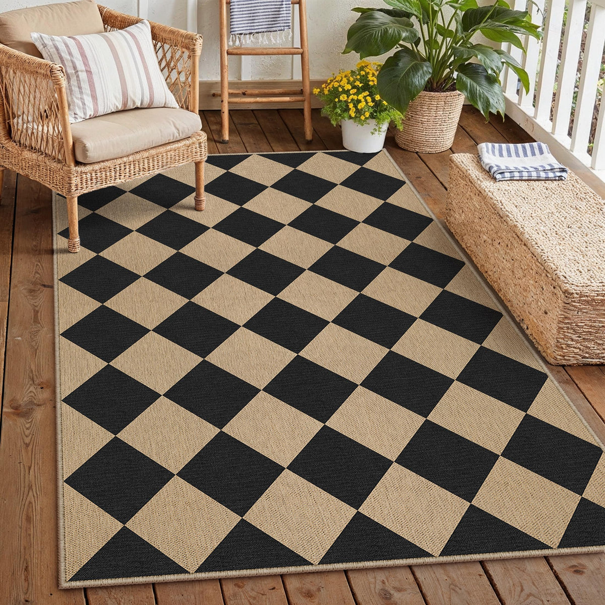 PureCozy 3x5 checkered rug in living room setting for cozy farmhouse style