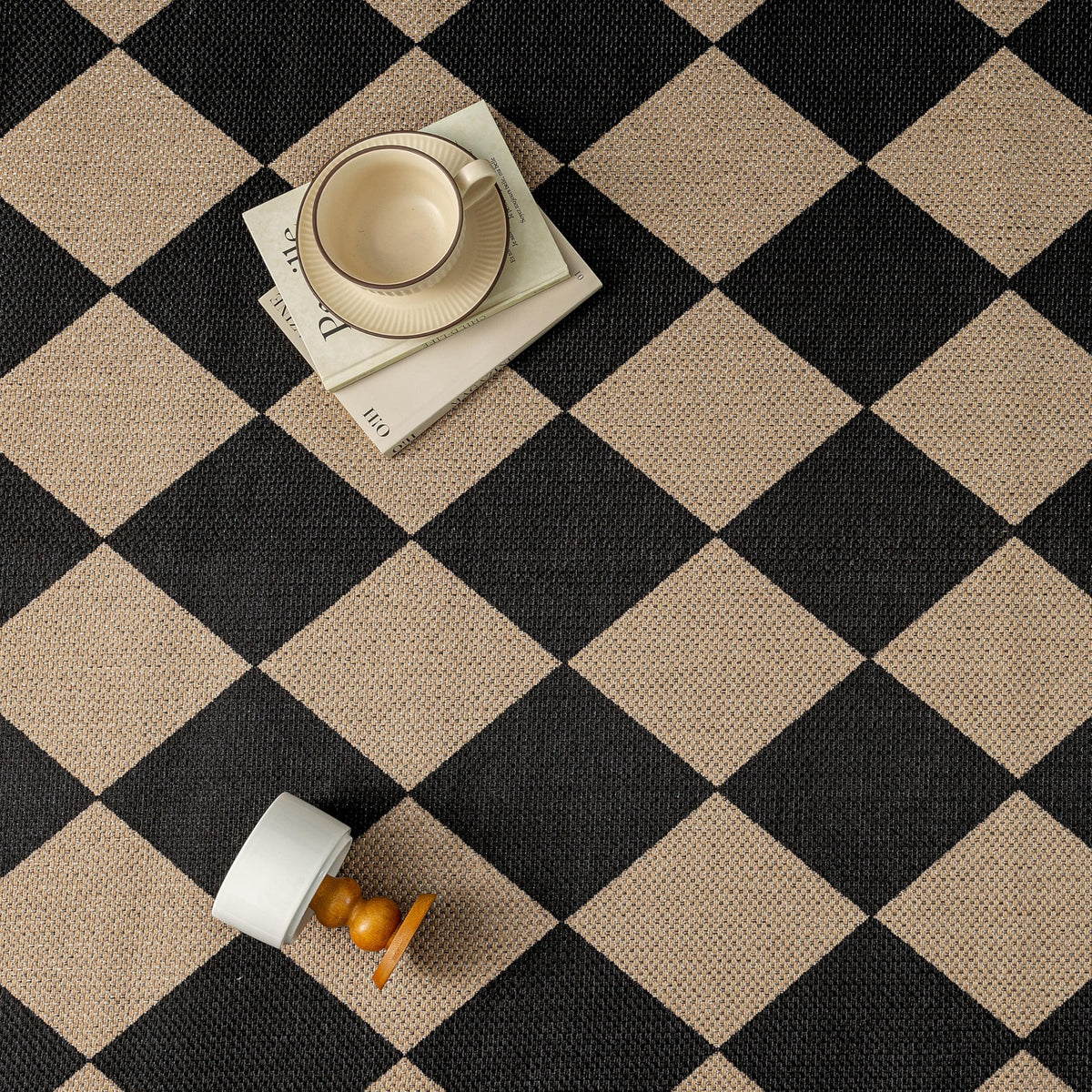 PureCozy 3x5 checkered rug with anti-slip backing emphasizing safety