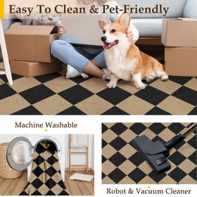 PureCozy 3x5 checkered rug being washed or air-dried for easy care