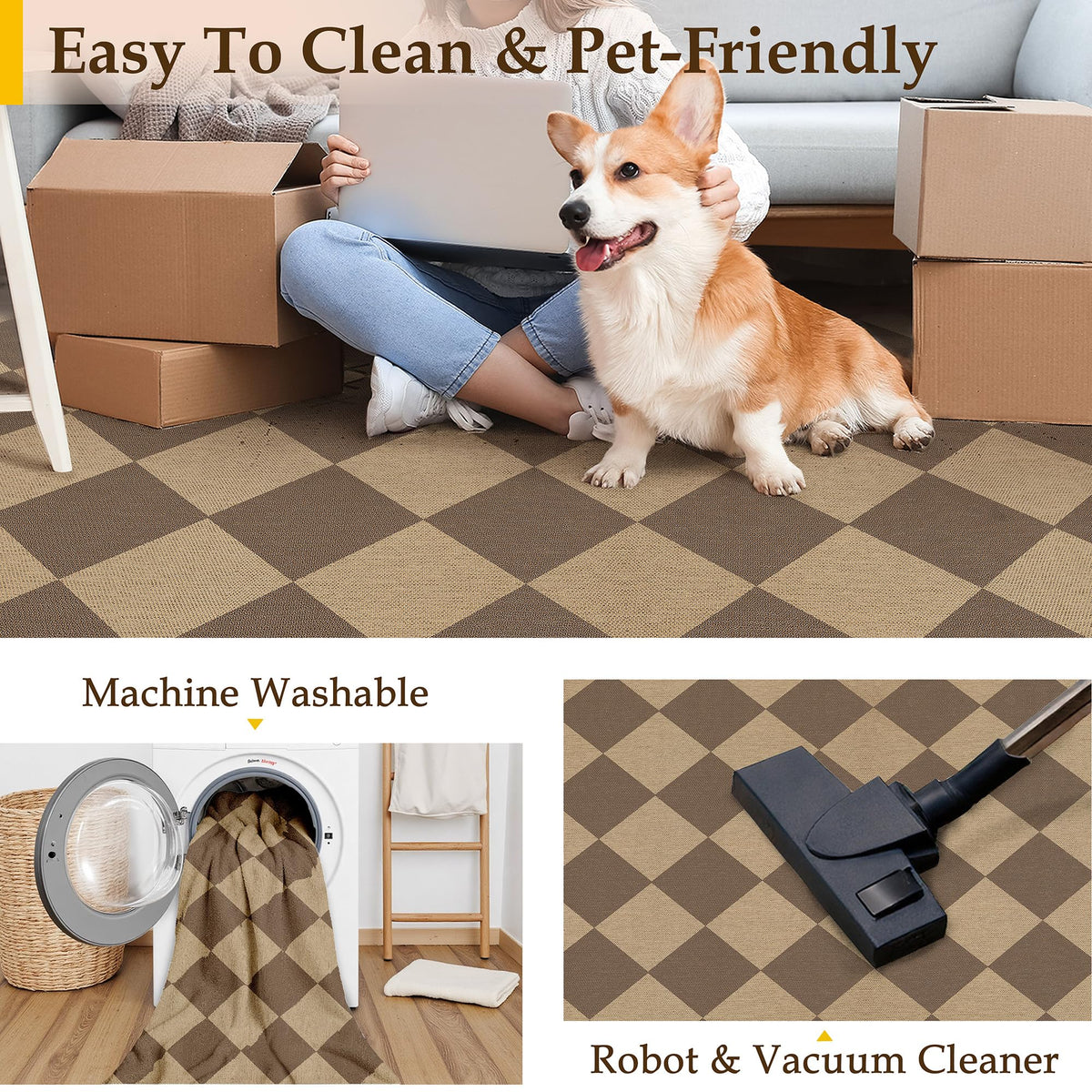 PureCozy 4x6 checkered easy jute area rug dining room defines space