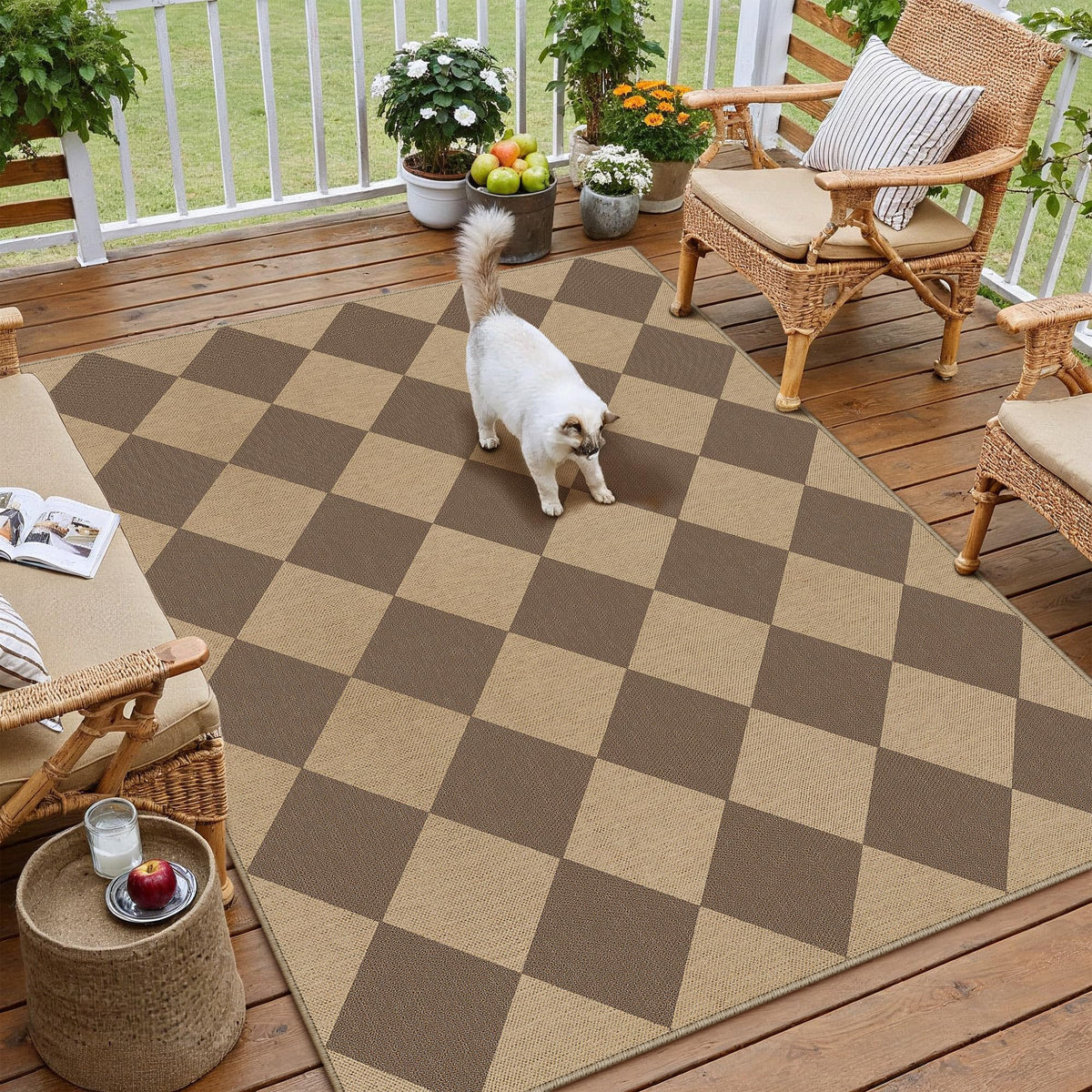 PureCozy 4x6 checkered easy jute area rug non-slip backing enhances safety