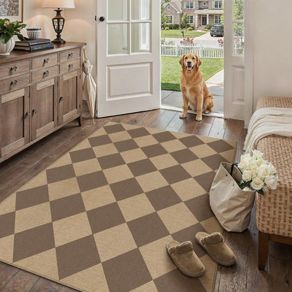 PureCozy 4x6 checkered easy jute area rug top view with durable texture