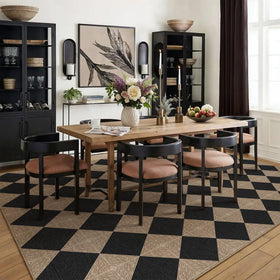 PureCozy black-and-natural checkerboard design accents modern farmhouse aesthetics.