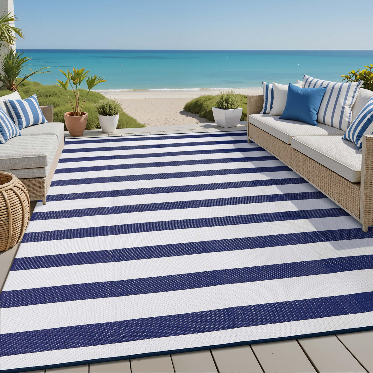 PureCozy breathable plastic straw rug dries quickly after rinsing.