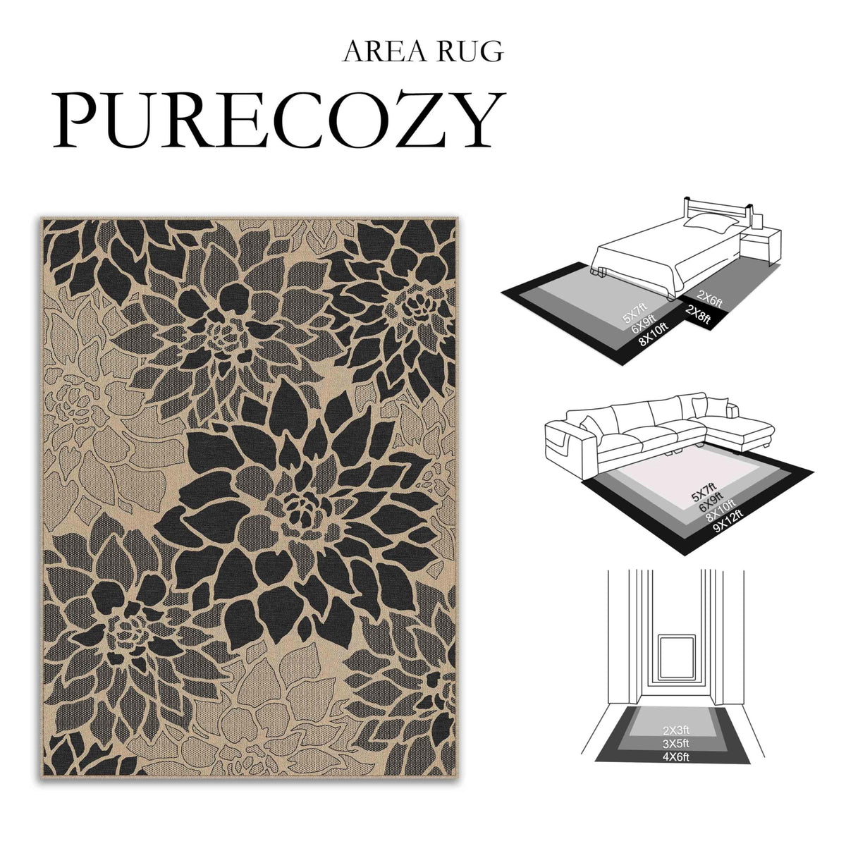 PureCozy decorative farmhouse patio carpet adds porch style and comfort