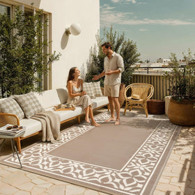 PureCozy rug weave close-up shows durable, weather-ready outdoor construction
