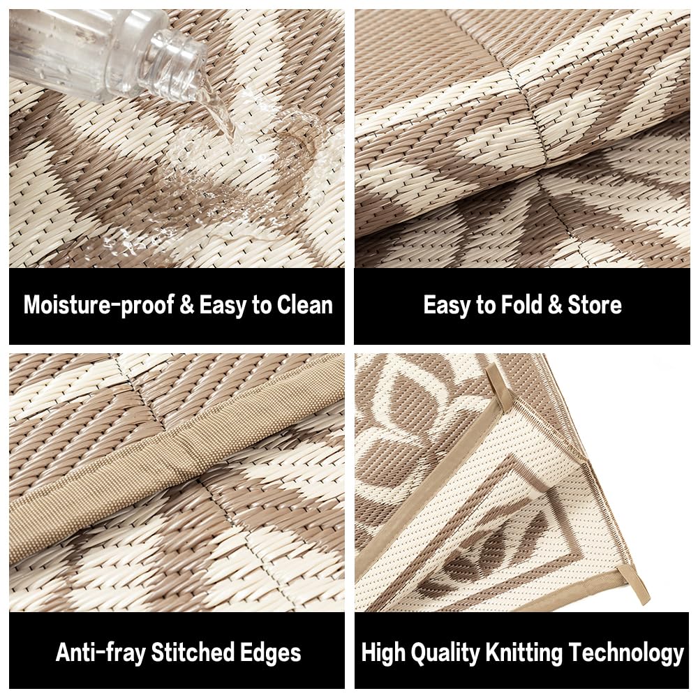 PureCozy outdoor rug setup on a patio demonstrates easy placement and comfort