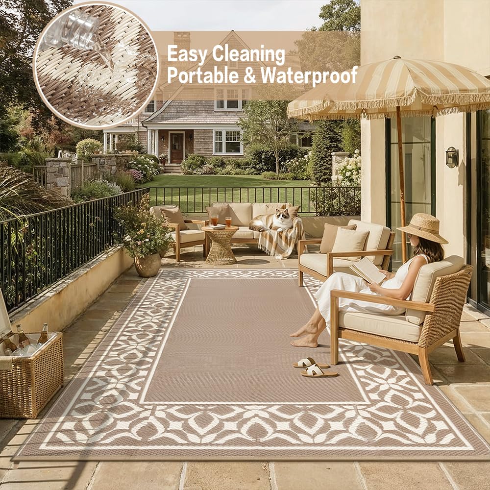 PureCozy rug outdoor water drainage feature keeps surface dry after rain