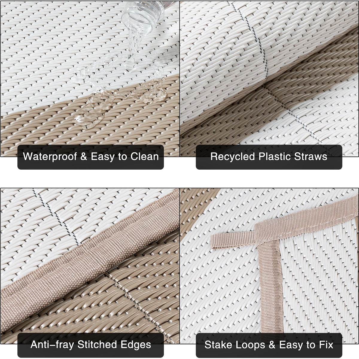 PureCozy outdoor rug cleans easily with brush or hose