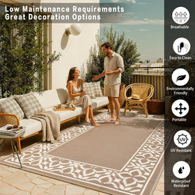 Outdoor PureCozy rug placed on patio/deck for durable outdoor decor
